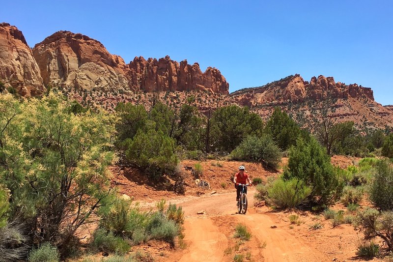 Riding out the wash of South Draw in Capitol Reef National Park