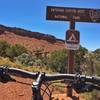 Entering the park on bike.