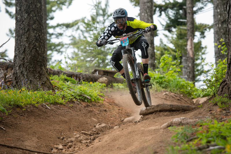 Chris Andreasan reacts to the fast terrain on 2 Chair (160) during the Cascadia Dirt Cup.