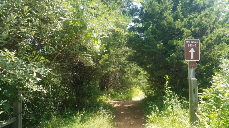 The outer trail is for horseback riding and hiking. The inner trail is for mountain biking and is marked with a sign.