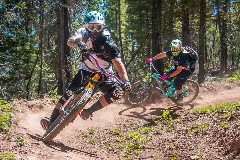 Perfectly bermed corners in the Angel Fire bike park.