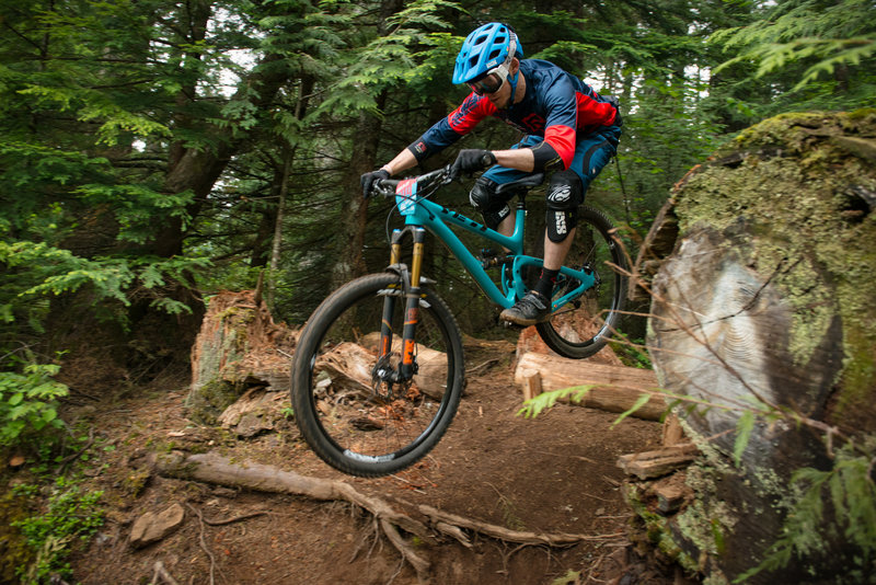 Brandon Porter goes deep on the exit roll on Hidden Trail during the Cascadia Dirt Cup race at Post Canyon.