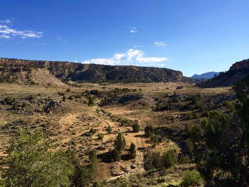 The view from Upper Upper Sidewinder with Paul's Trail below.