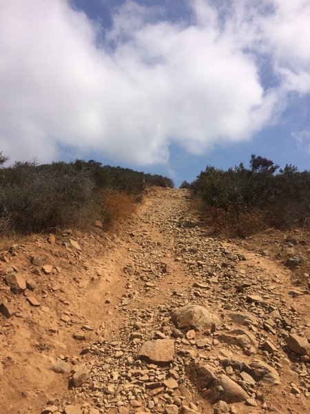 Steep incline with loose rocks.