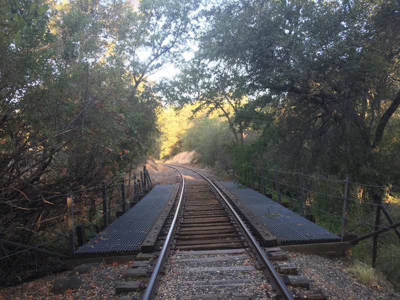 There are a couple bridges. Ties are close enough that I can ride through on my 29er.