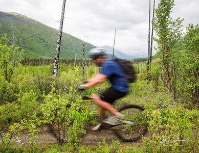 Riding through the Lower Russian Lake valley.