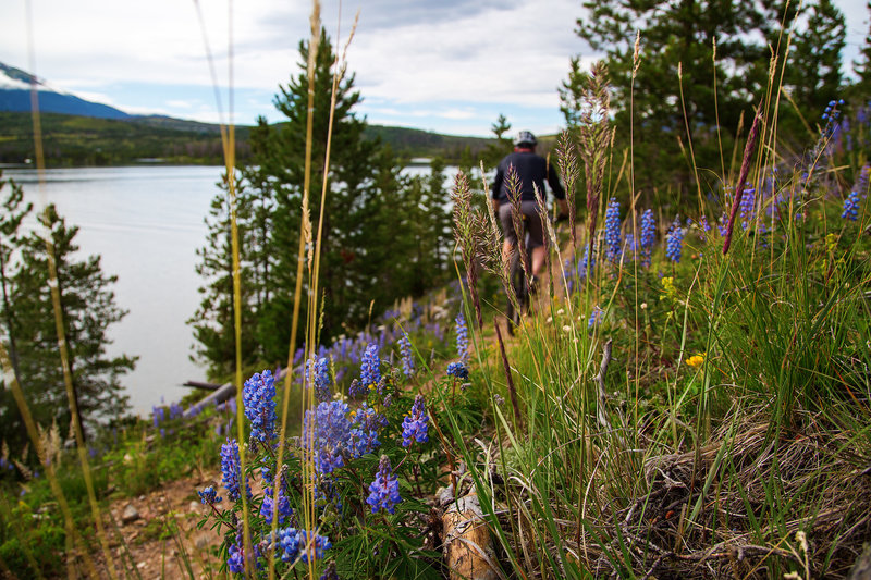 Riding the Peninsula Trail along Dillon Reservoir.