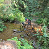 Crossing a creek on the North Fork Fish Creek Trail.