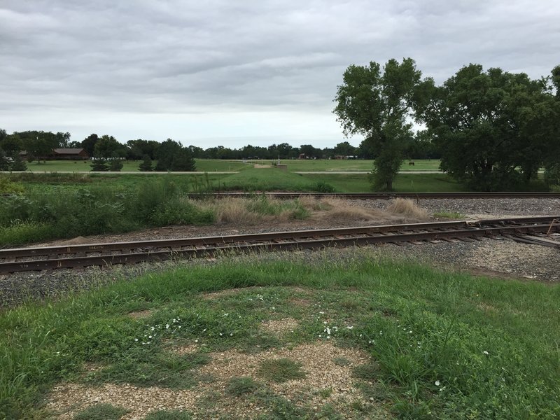 You can cross here, but watch out for trains