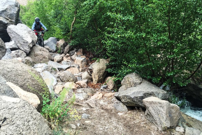 Navigating a chundery section of Rock Creek.