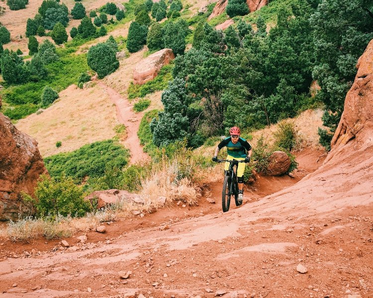 The last big slab of red rock before reaching the top of Red Rocks trail (heading north).