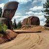 Massive boulders stand ominously along Mt. Herman Road.