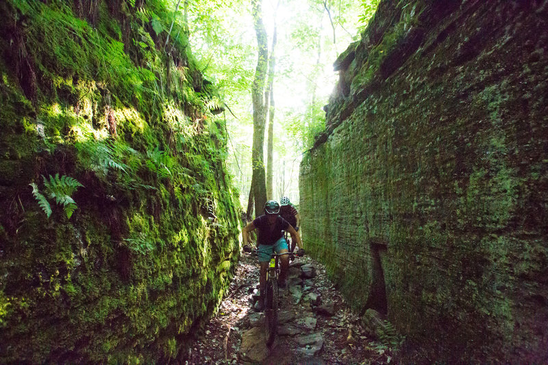 Pedaling through house-sized boulders is one of the coolest features of the Jakes Rocks Trail System.