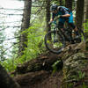 Nick Hardin navigates an optional log drop on the Cold Creek Trail during the Cascadia Dirt Cup.