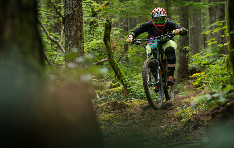 Erin Roe keeps things low and fast through the trees on Thrillium.