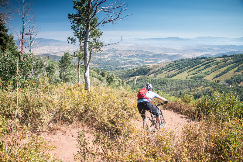 Heading down Pinecone, high above Park City!