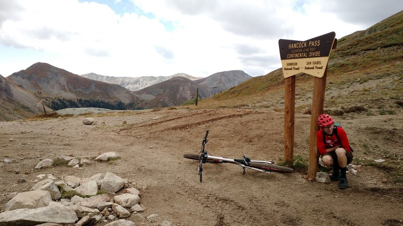 Hancock Pass can be very windy.  And very cold.  Tomichi Pass can be seen in the background, you'll be climbing up that.