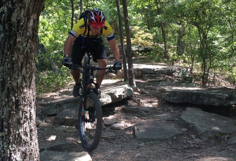 Downhill rock garden with a hairpin at the bottom.