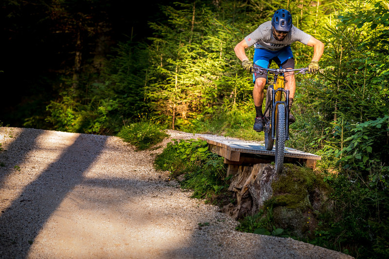 A fun little drop towards the bottom of the trails. Photo: @jensstaudtfoto