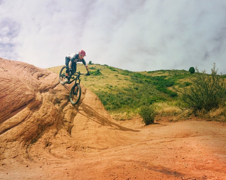 Big red rock slab to ride on the Red Rocks Trail. This is an optional feature that doesn't have to be ridden