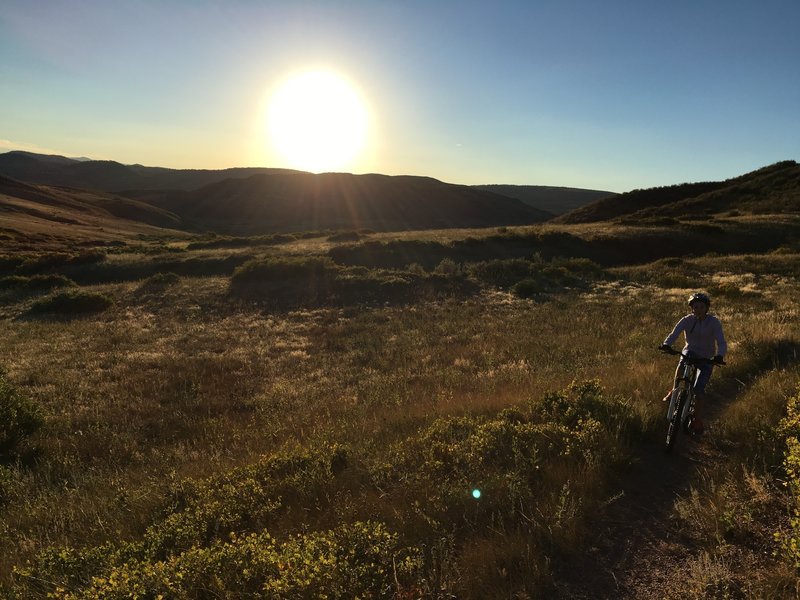 Climbing up to Cheyenne Rim with the Sinking Sun behind us.