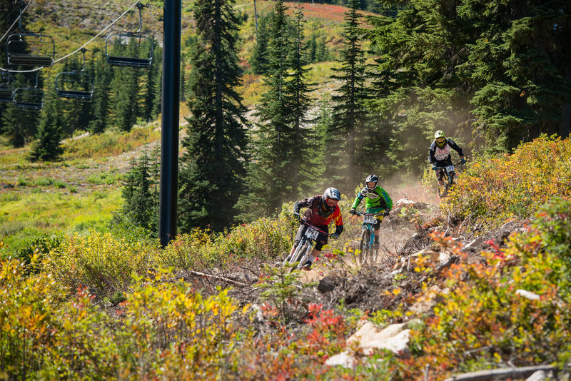 Practice laps on Piranha Bird at Stevens Pass Bike Park, WA.