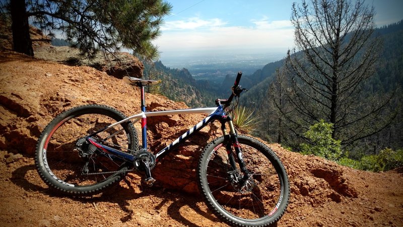 View down Cheyenne Canyon from the top of Columbine.