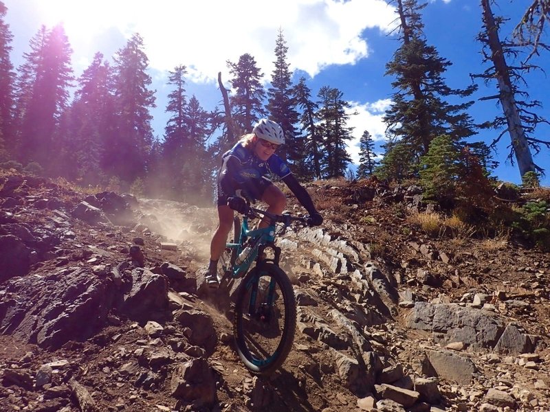 Old School descending! Loose, rocky, big views, huge drainage dips, big fun!