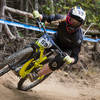 Sarah Olsen crushes a turn on her race winning run along White Knuckle during the Cascadia MTB Championships.