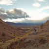 Lower Sand Dunes on South Mtn in Salida in the fall - with a snow storm in the background on the Monarch Crest.