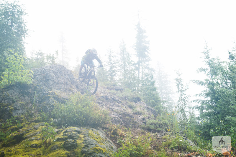 Technical riding in Nelson, BC up in the clouds.