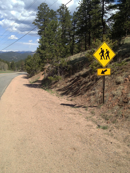 Finally! Hit that singletrack just beyond the hiker sign.