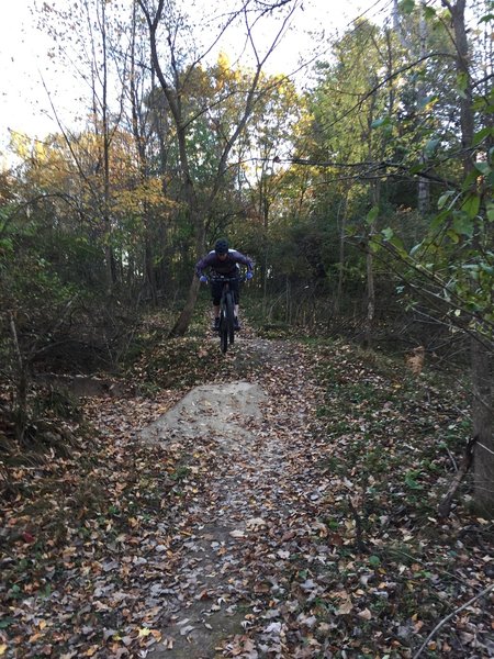 Catching some air within minutes on the trail.