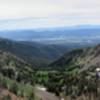 Trail on the left, lakes on the right.