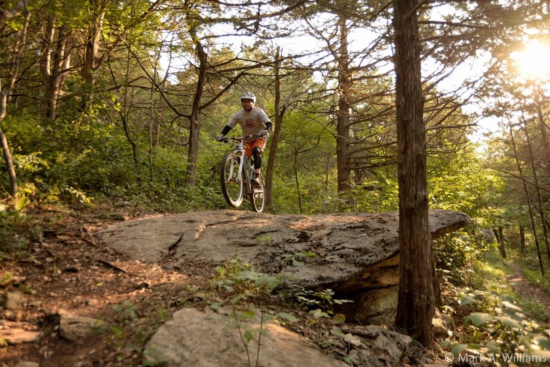 This large rock marks the start of steep switchbacks on the way to the west end of the trail.