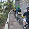 RIders on the "Bluff Bridge" near Hwy 71.  Notice the extensive rock work.