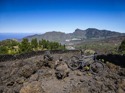 Taking a break on the arduous climb to the main Montañas Negras loop - with the island of la Palma in the background.