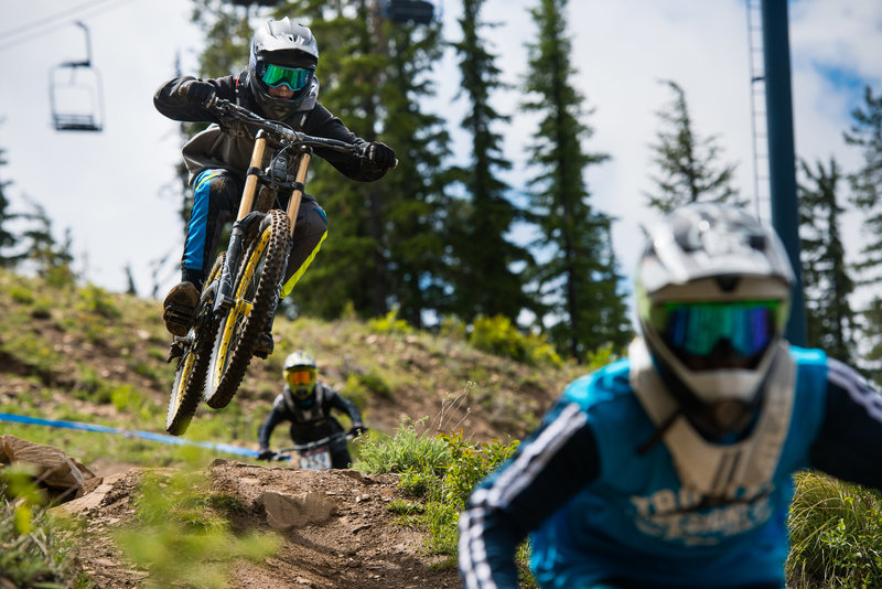 Getting a little hang-time on the top of Jackass, Silver Mountain Bike Park.