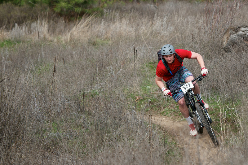 Racing through the weedy turns on Good Behavior, Beacon Hill, Spokane.