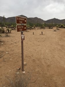 The starting marker for Ironwood Trail and Gray Fox Trail