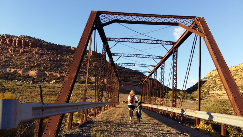 The black bridge trailhead at 141: Good parking space, pleasant crossing bridge on foot: there is some holes so watch your footing