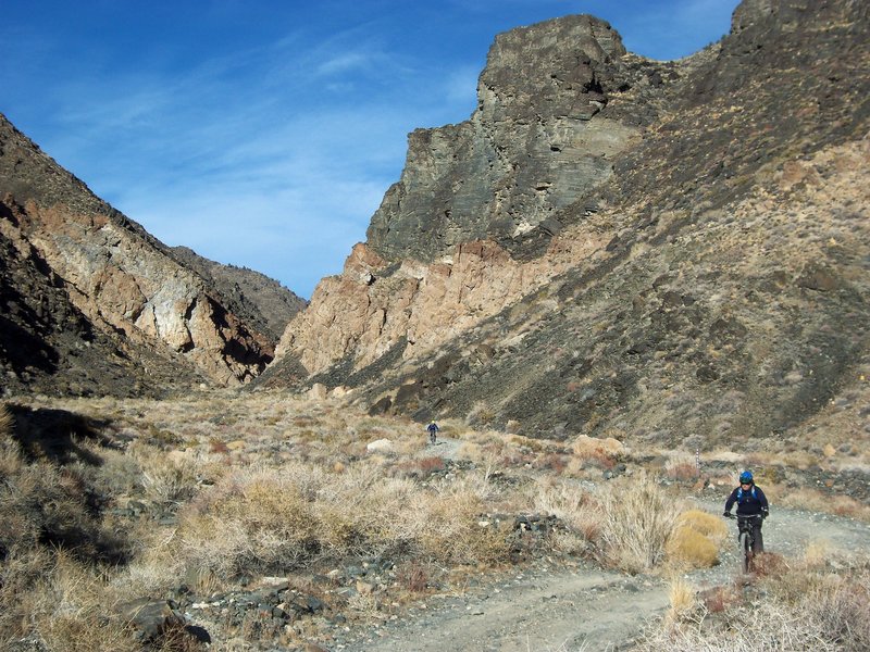 Mountain bikers coming out of the narrower sections of Black Canyon