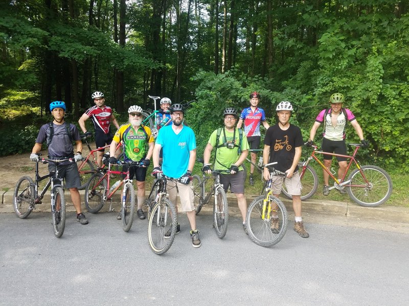 The crew looking their best at the start of the retro ride