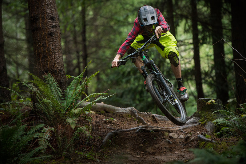 Why ride roots when you can leap over them? Taken on Eagle Scout at Galbraith Mountain.