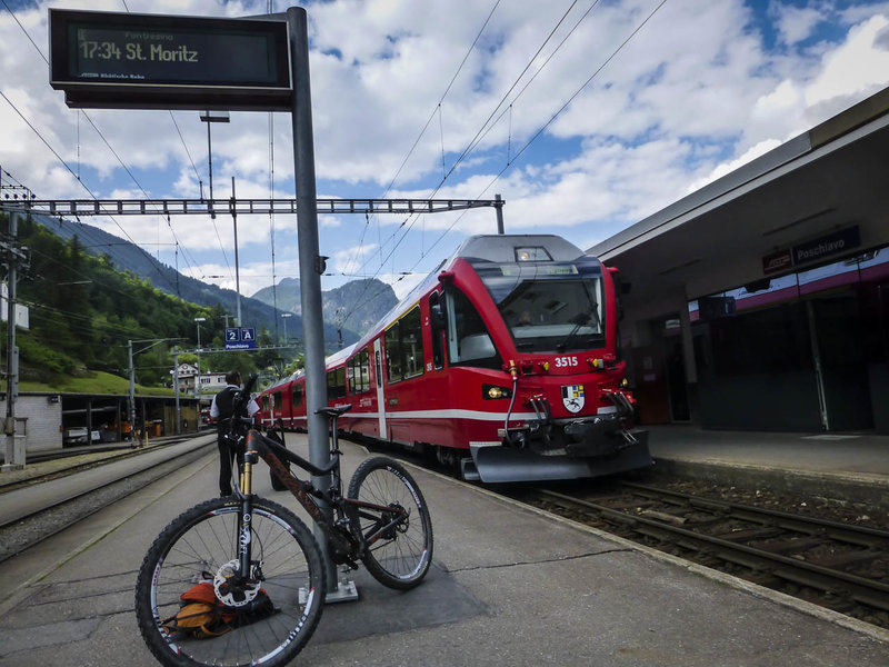 Now this is a shuttle service!  Get off at Ospizio Bernina at the top of the pass and you have your choice of descending into either the Romansch or Italian speaking regions of Switzerland