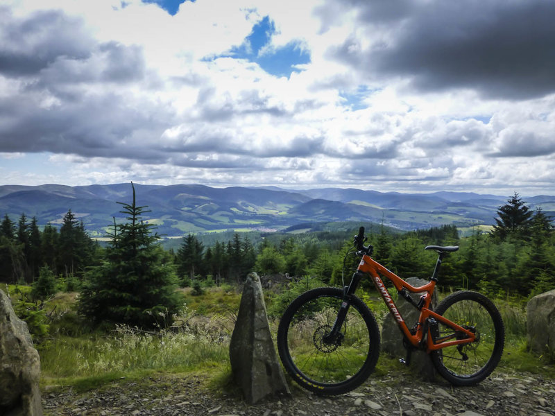 The view from the top of Caresman Hill at Glentress just before the long downhill section.