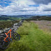 Ancient stone fences along the trail in the Scottish countryside between Innenleithen and Peebles