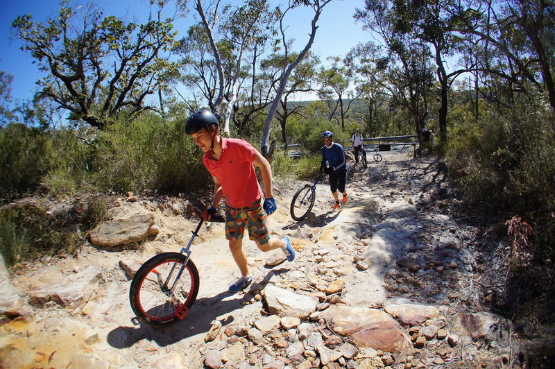 The Centre Trail starts with a short, technical climb that most people will be walking...including mountain unicyclers.