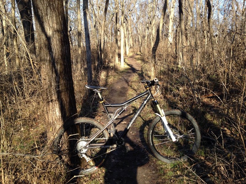 Time for a bike-lean photo on the Bluff View Trail, Eureka, MO