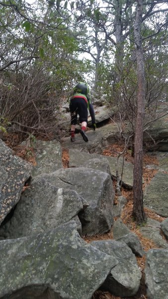 The final scramble to the ledge.